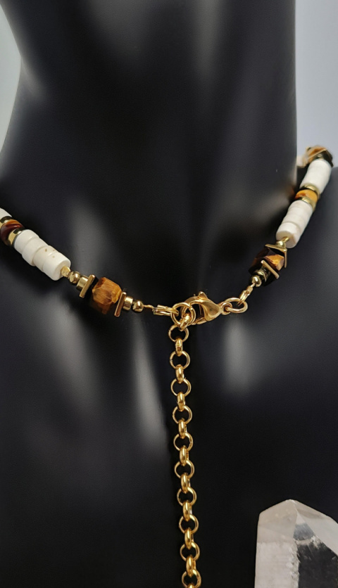Choker z Beżowego Howlitu i Tygrysiego Oka srebro 925 24k