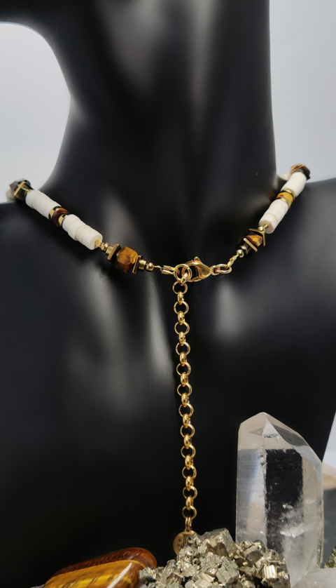 Choker z Beżowego Howlitu i Tygrysiego Oka srebro 925 24k