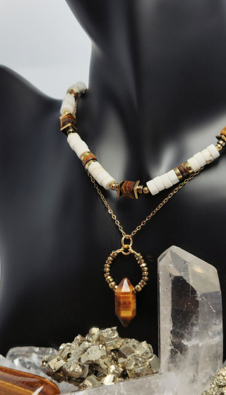 Choker z Beżowego Howlitu i Tygrysiego Oka srebro 925 24k