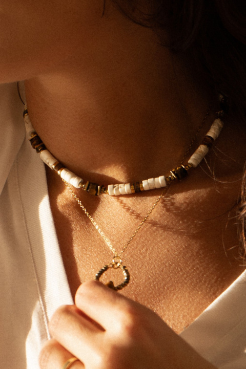 Choker z Beżowego Howlitu i Tygrysiego Oka srebro 925 24k