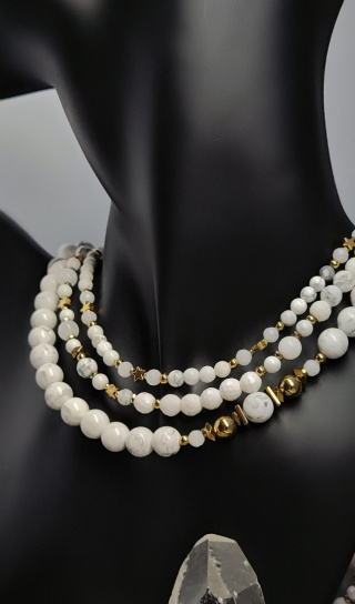 Choker z Białego Marmurowego Howlitu srebro 925 24k