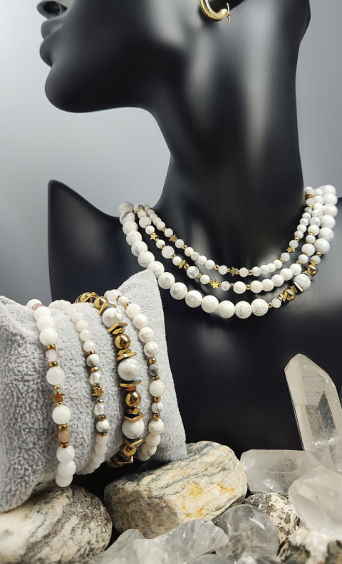 Choker z Białego Marmurowego Howlitu srebro 925 24k