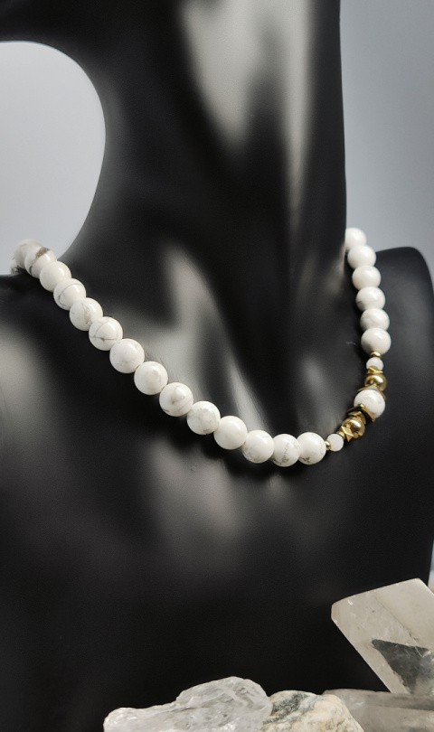Choker z Białego Marmurowego Howlitu srebro 925 24k