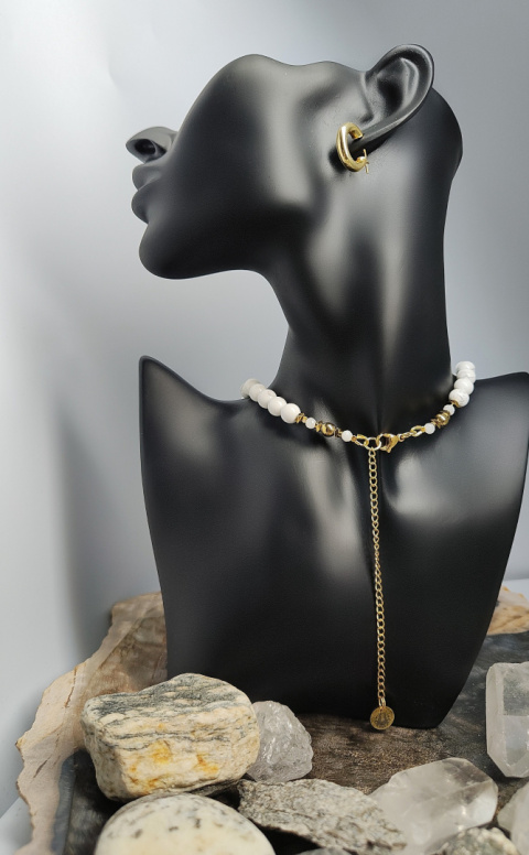 Choker z Białego Marmurowego Howlitu srebro 925 24k