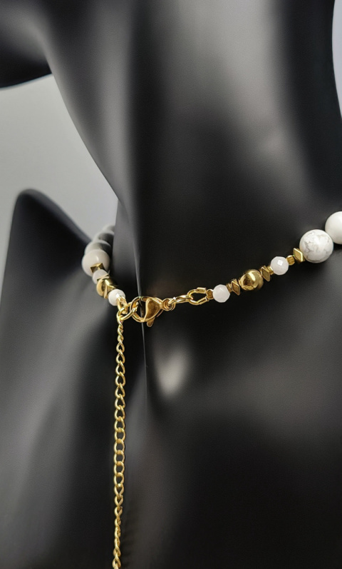 Choker z Białego Marmurowego Howlitu srebro 925 24k