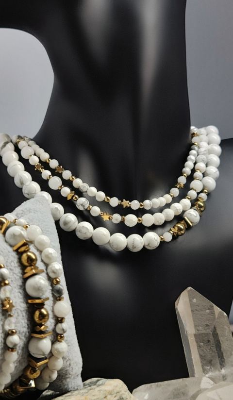 Choker z Białego Marmurowego Howlitu srebro 925 24k