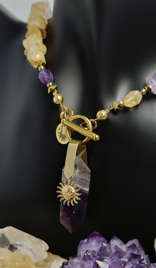 Choker z Cytrynu i Ametystu srebro 925 24k