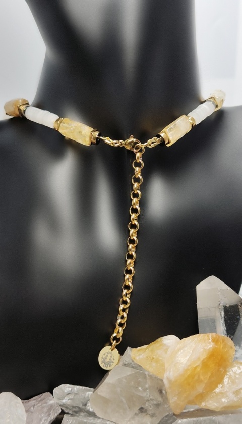 Choker Cytryn i Biały Jadeit