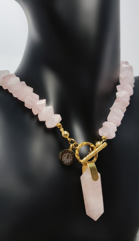 Choker Kwarc Różowy srebro 925 24k