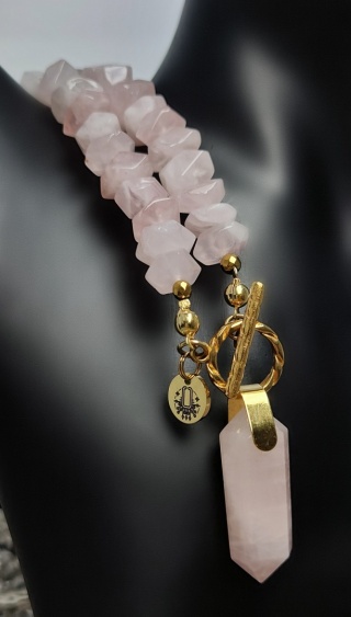 Choker Kwarc Różowy srebro 925 24k