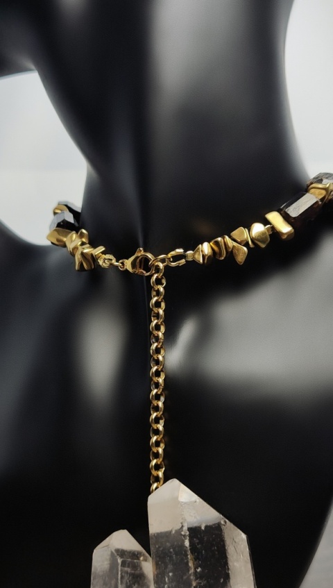 Choker z Czarnego Turmalinu i Diamentu Herkimer srebro 925 24k