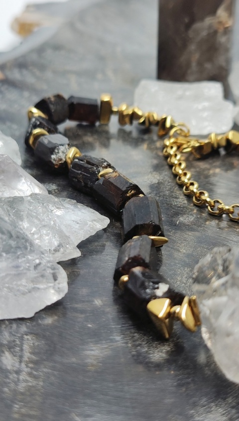 Choker z Czarnego Turmalinu i Diamentu Herkimer srebro 925 24k