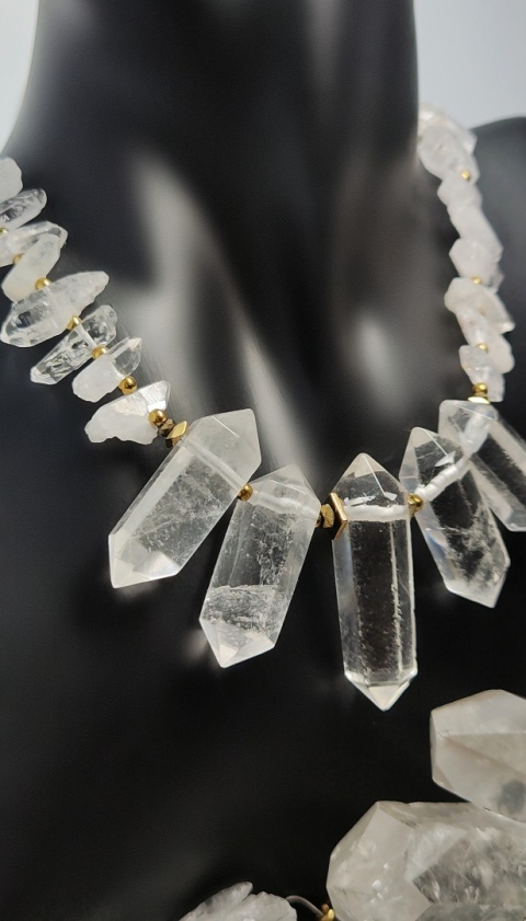 Kolia z Diamentów Herkimer i Kryształów Górskich srebro 925 24k
