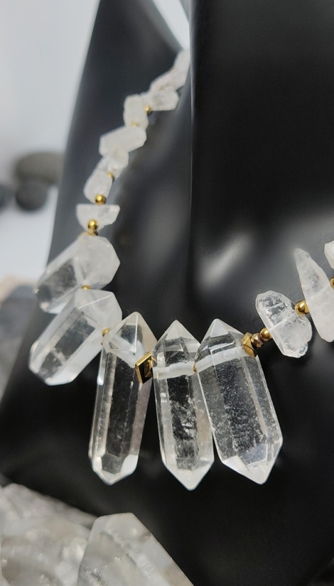Kolia z Diamentów Herkimer i Kryształów Górskich srebro 925 24k