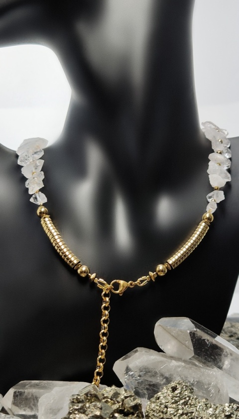 Kolia z Diamentów Herkimer i Kryształów Górskich srebro 925 24k