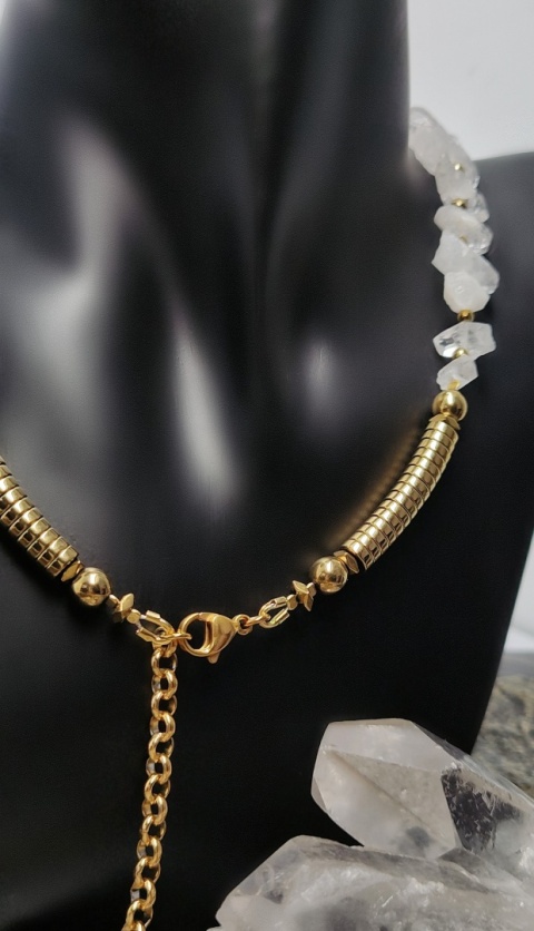Kolia z Diamentów Herkimer i Kryształów Górskich srebro 925 24k