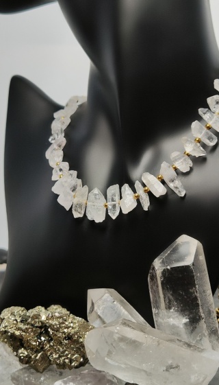 Delikatna Kolia z Diamentów Herkimer i Kryształów Górskich srebro 925 24k