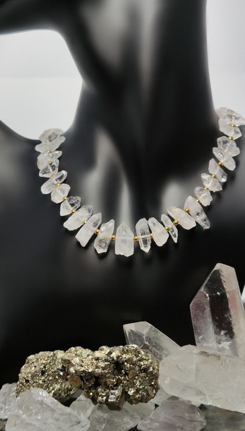 Delikatna Kolia z Diamentów Herkimer i Kryształów Górskich srebro 925 24k