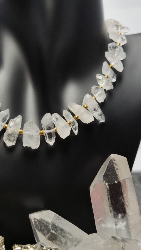 Delikatna Kolia z Diamentów Herkimer i Kryształów Górskich srebro 925 24k