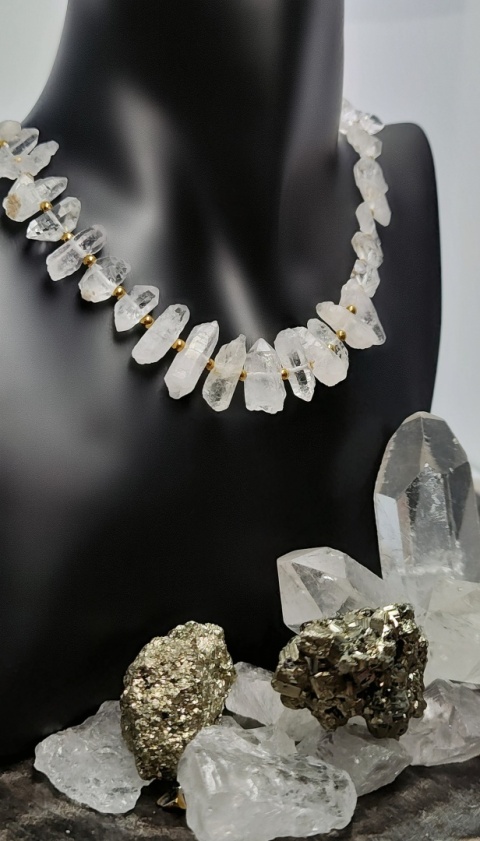 Delikatna Kolia z Diamentów Herkimer i Kryształów Górskich srebro 925 24k