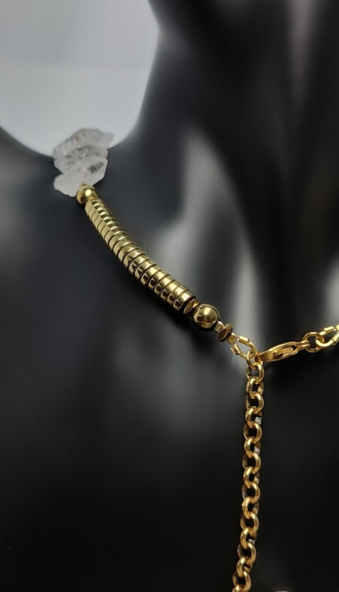 Delikatna Kolia z Diamentów Herkimer i Kryształów Górskich srebro 925 24k