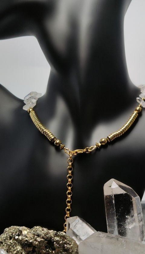 Delikatna Kolia z Diamentów Herkimer i Kryształów Górskich srebro 925 24k