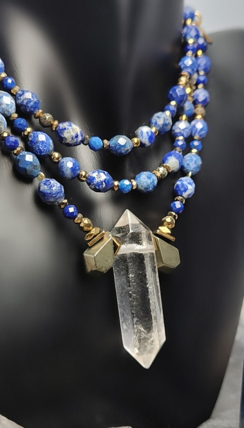 Naszyjnik Lapis Lazuli ,Piryt ,Kryształ Górski Klasa Premium II