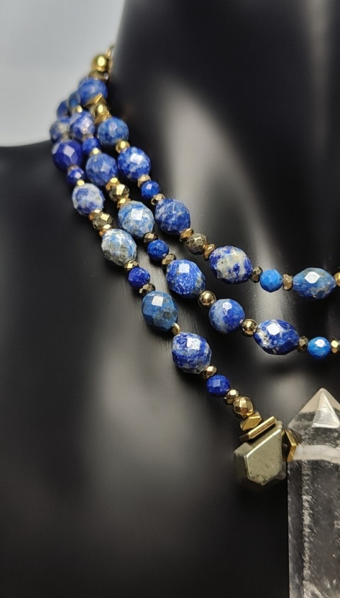 Naszyjnik Lapis Lazuli ,Piryt ,Kryształ Górski Klasa Premium II