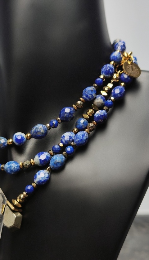 Naszyjnik Lapis Lazuli ,Piryt ,Kryształ Górski Klasa Premium II