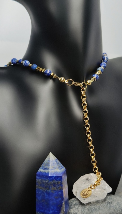 Naszyjnik Lapis Lazuli ,Piryt ,Kryształ Górski Klasa Premium II