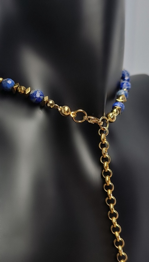 Naszyjnik Lapis Lazuli ,Piryt ,Kryształ Górski Klasa Premium II