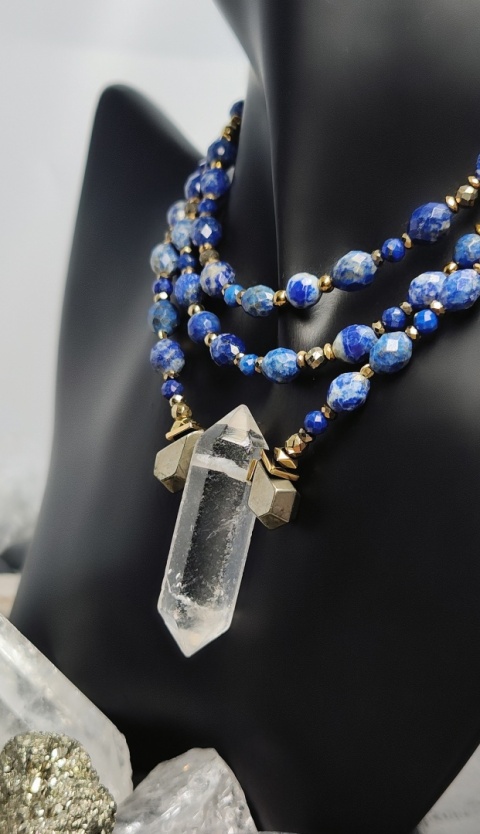 Naszyjnik Lapis Lazuli ,Piryt ,Kryształ Górski Klasa Premium II