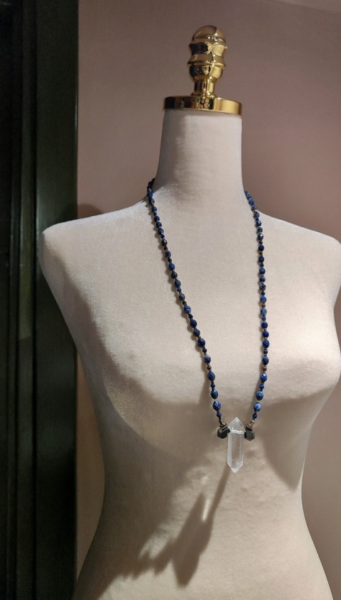Naszyjnik Lapis Lazuli ,Piryt ,Kryształ Górski Klasa Premium II